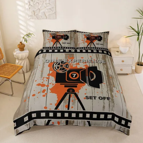 Miniatura 31 de Homewish Theater Cinema Poster Duvet Cover Set Twin Size,Retro Movie Bedding Sets 2Pcs for Kids Girls Boys Teens Room Decor,Popcorn Comforter Cover