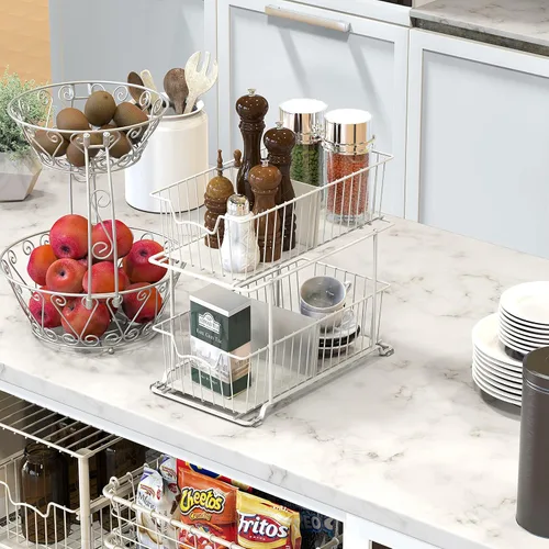Miniatura 4 de Simple Houseware Organizador de Cajón de Canasta de Alambre de Gabinete de 2 Niveles, Blanco