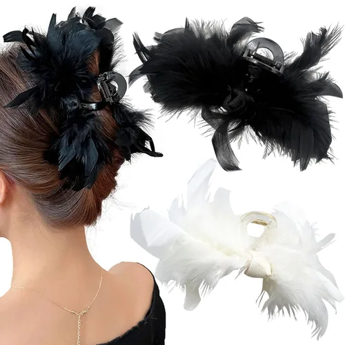 Miniatura 14 de Jaczora 2 pinzas para el pelo de seda de gasa, pinza grande de perlas con lazos, accesorios para el cabello para mujeres y niñas