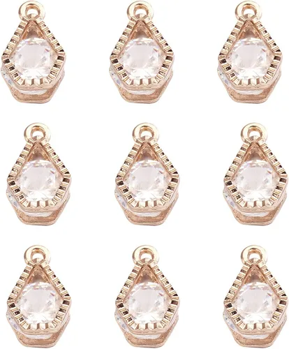Miniatura 12 de Beadthoven - Dijes de circonita cúbica a granel, chapados en oro KC, colgantes de piedra de circonita cúbica, corazón, estrella, lágrima, flor