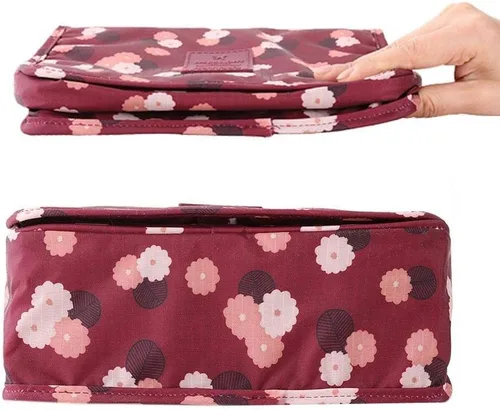 Miniatura 4 de Axgo Multifuncional cosmético portátil viaje plegable maquillaje bolsas de aseo con gancho, rojo