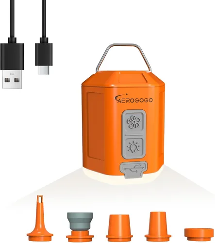 Miniatura 9 de Bomba de aire portátil 4.2kPa Bomba de aire para inflables recargable GIGA PUMP 4 con luz de campamento Ultra Air Colchón Bomba Naranja