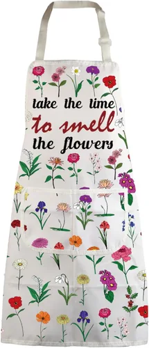 MBMSO Delantal floral con bolsillos, delantal de jardinería de flores, regalo para mamá, delantal de cocina, delantal de floristería, regalo de
