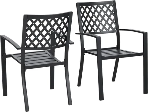 Miniatura 8 de MFSTUDIO Juego de 2 sillas de patio, sillas de comedor de metal para exteriores, sillas de comedor apilables de hierro forjado negro para terraza