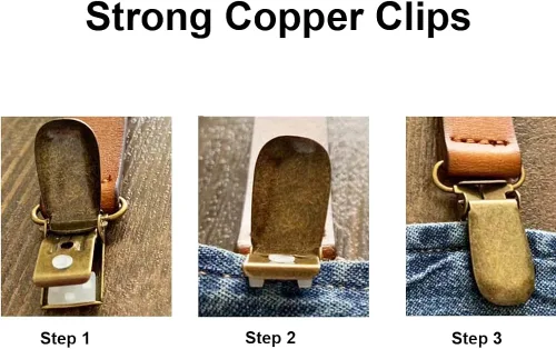 Miniatura 7 de RC ROCKCOW Tirantes de cuero para hombre diseño de espalda en Y tirantes ajustables con 4 clips de metal regalo de boda marrón
