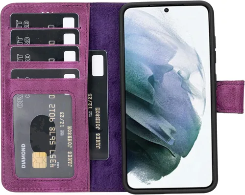 Miniatura 25 de HARDISTON Funda de piel compatible con Samsung Galaxy S22 Ultra – Funda magnética fuerte desmontable hecha a mano con tarjeteros y soporte, Negro