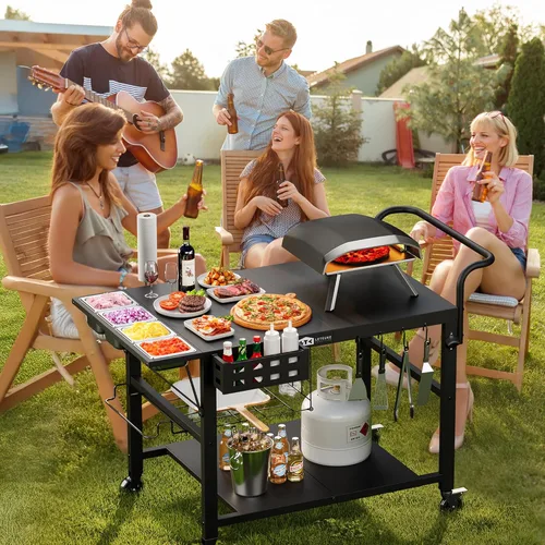Miniatura 2 de Leteuke Mesa para horno de pizza, mesa de carrito para parrilla Blackstone, soporte para horno de pizza al aire libre, se adapta a Ninja, Cuisinart