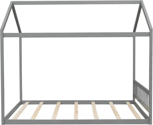 Miniatura 5 de Merax Cama de madera tamaño Queen con cabecero, no necesita somier, gris