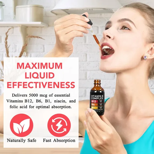 Miniatura 6 de Frovetani - Complejo orgánico de vitamina B para mujeres, 2 unidades líquidas Vitamina B12 Metilcobalamina, vitamina B6, B1, B9, apoyo metabólico