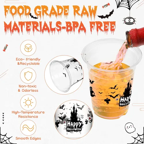 Miniatura 3 de CHENGU Vasos de plástico transparente desechables para fiesta de Halloween, vasos de plástico transparente impresos para decoración de fiestas