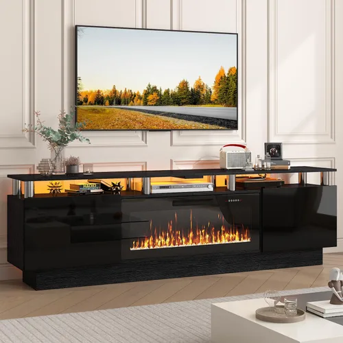 PUKAMI - Soporte de TV con chimenea de 70 pulgadas, con chimenea eléctrica de 36 pulgadas, centro de entretenimiento con luz LED y almacenamiento,