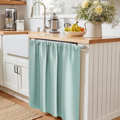 Miniatura 5 de PONY DANCE - Cortinas opacas pequeñas azul aguamarina para cocina, sobre fregadero, para caravana, con aislamiento térmico y bolsillo para barra, 2