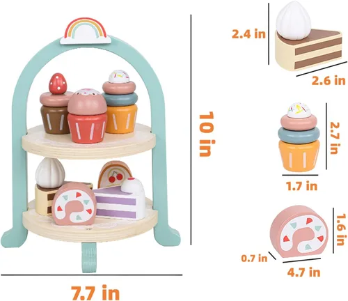 Miniatura 7 de Juego de comida de postre de madera, juego de comida para niños, juego de fiesta de té para niñas pequeñas, juegos de accesorios de cocina de madera