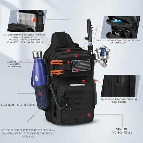 Miniatura 4 de KastKing BlowBak - Bolsa táctica para aparejos de pesca, mochila de pesca ligera, almacenamiento para equipo y equipo, regalo para hombres C: Negro