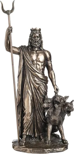Veronese Design Estatua griega de 12 7/8 pulgadas Hades del dios del inframundo fundido en frío de resina con acabado de bronce para decoración del