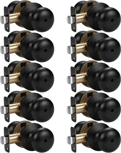 Miniatura 83 de KNOBWELL Paquete de 8 pomos de puerta de privacidad para baño y dormitorio, pomo de puerta negro mate con cerradura, cerradura de manija de puerta