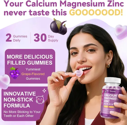 Miniatura 8 de Totaria Gomitas de calcio y magnesio y zinc sin azúcar para mujeres y hombres, 19 en 1 de máxima absorción de calcio 1200 mg suplementos