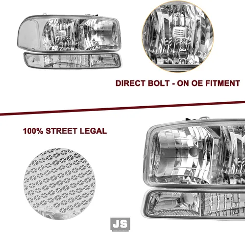 Miniatura 4 de JSBOYAT 4 PCS Compatible con 99-06 GMC Sierra 1500 2500 3500 Conjunto de Faros Delanteros de Reemplazo con Bombillas 00-06 GMC Yukon/Yukon XL