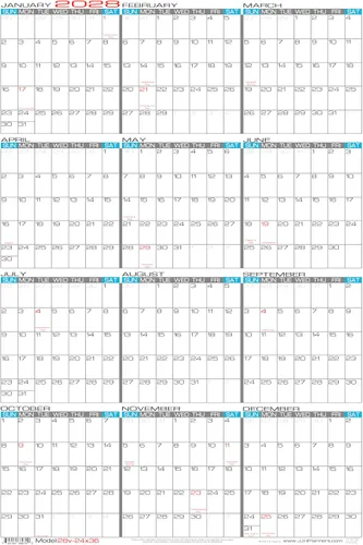Miniatura 16 de 2026 Paper - Calendario de pared grande borrable de 24 x 36 pulgadas, vertical, anual, de 12 meses