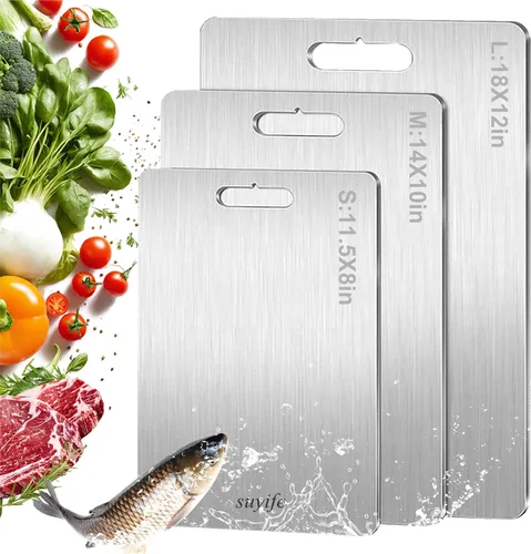 Juego de tabla de cortar de titanio de 3, tablas de cortar 100% puras de titanio para cocina, nueva tabla de cortar de doble cara de grado