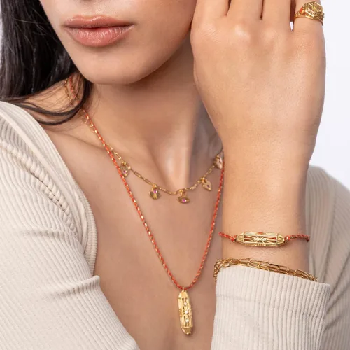Miniatura 3 de Oak & Luna - Personalized Protection Talisman Bracelet With OrangeBlue Cord - Sterling Silver 0.925, Gold Vermeil - Precious Diamond Option