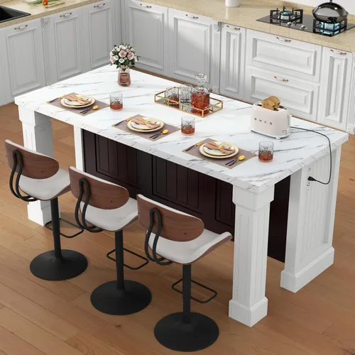 Miniatura 16 de Mesa de comedor grande de mármol de imitación de 63 pulgadas para 4-6 personas, mesa de isla de cocina con luces LED, mesa de comedor de cocina