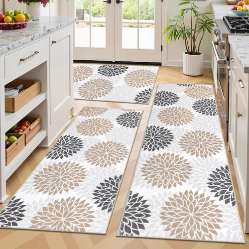 Miniatura 17 de Ileading Juego de 3 alfombras de cocina bohemias con corredor, alfombra de cocina, alfombras y tapetes antideslizantes lavables para cocina, suelo