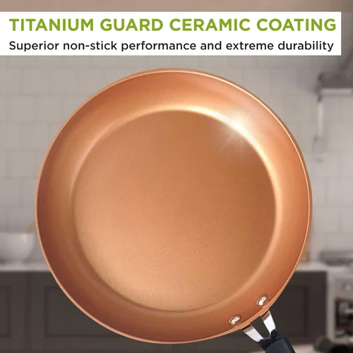 Miniatura 4 de Ecolution Cerámica de titanio, fácil de limpiar, mango de silicona antiadherente que se mantiene fresco, sartén de 11 pulgadas, cobre