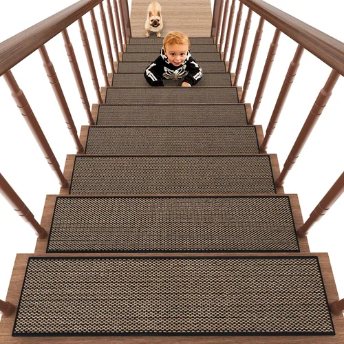 Miniatura 8 de PADOOR Peldaños de escalera antideslizantes, alfombras de escalera con respaldo de goma para escalones de madera, 15 piezas de peldaños de escalera