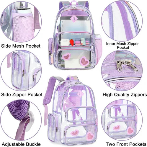 Miniatura 117 de CAMTOP Mochila transparente resistente y transparente para estudiantes, escuela, trabajo, festival, viajes, deportes, Beige, Mediana, Camtop Mochila