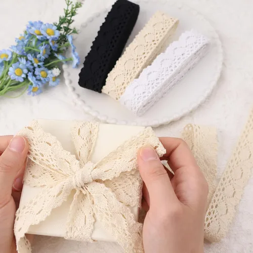 Miniatura 4 de Cinta de encaje beige de algodón de encaje de ganchillo de costura de encaje para envoltura de paquetes de regalo, suministros de álbumes de recortes