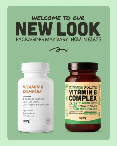 Miniatura 2 de sapling Complejo vegano de vitamina B, mezcla de alimentos integrales con vitaminas B esenciales B1, B2, B3, B5, B6, B7, folato, B12-60 cápsulas