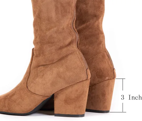 Miniatura 4 de N.N.G Botas por encima de la rodilla para mujer hasta el muslo de gamuza Bloque de invierno bajo por encima de plano largo OTK Comfort Punta