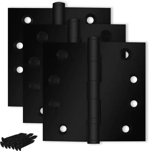 Miniatura 27 de Bisagra negra resistente para puerta, rodamiento de bolas negro mate, 4 x 4 pulgadas, resistente, juego de 2 bisagras de puerta de latón macizo