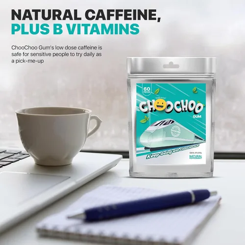 Miniatura 6 de Goma de mascar de vitamina 100% xilitol, sin azúcar, menta natural para un aliento fresco, refuerzo de energía, baja dosis de cafeína para personas