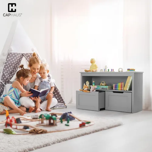 Miniatura 9 de CAPHAUS Organizador de almacenamiento de juguetes con 2 cajones con ruedas, blanco, organización y almacenamiento de sala de juegos, caja