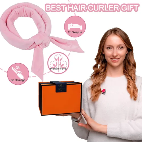 Miniatura 3 de Diadema rizadora extra larga sin calor durante la noche para cabello largo, sin rizadores de calor para dormir (caja de regalo rosa)