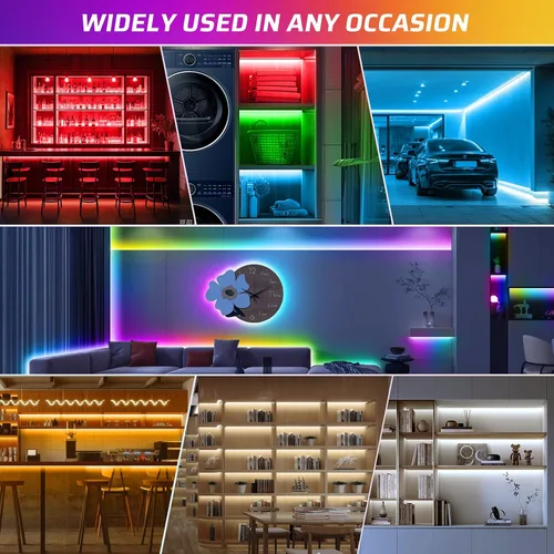 Miniatura 7 de RGBWW+IC - Tira de luces LED de 50 pies, regulable multicolor + 3000K-6500K luces LED con control remoto y aplicación, cinta LED autoadhesiva