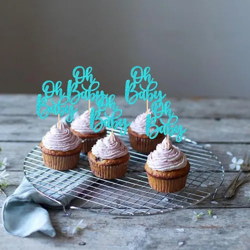 Miniatura 5 de 24 piezas Oh Baby Cupcake Toppers Glitter Baby Shower Cupcake Picks Reveal Género Decoración de Pasteles para Baby Shower Niños Niñas Fiesta de Azul