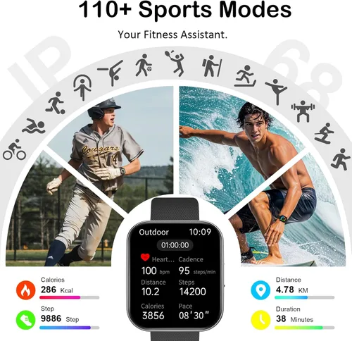 Miniatura 6 de Reloj inteligente para hombres y mujeres, llamadas Bluetooth, esfera AI, preguntas y respuestas AI, 1.85 pulgadas HD AMOLED reloj de fitness
