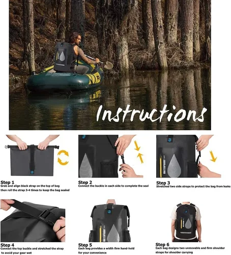 Miniatura 4 de Blueshyhall Mochila seca impermeable de 30 L, cierre superior enrollable, repelente al agua, bolsa de almacenamiento para kayak, rafting, barco