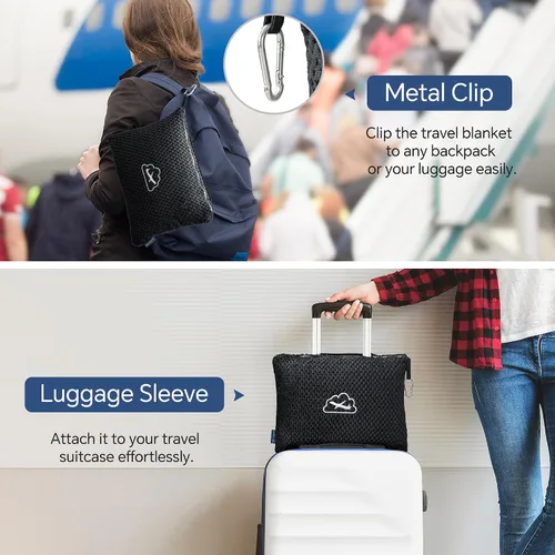 Miniatura 4 de BEDELITE Manta de viaje con bolsa, manta de forro polar jacquard ultrasuave con funda para equipaje y clip para mochila, manta de avión, esencial