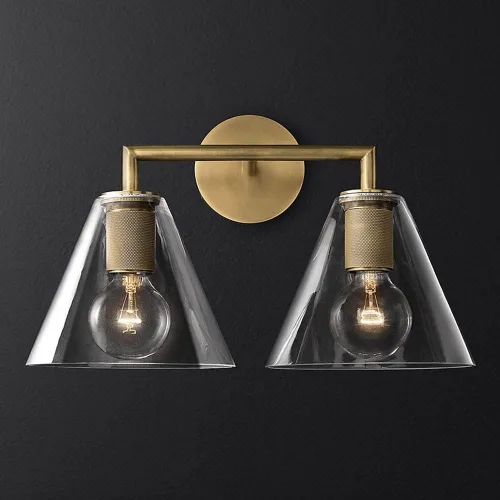 Miniatura 4 de Lámpara de pared industrial vintage para tocador con embudo de vidrio transparente, lámpara retro de metal montado en la pared E27, accesorios