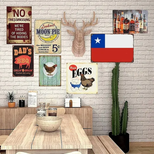 Miniatura 6 de Letrero de metal de Chile para decoración de pared, placa de pared de bandera de Chile, bandera patriótica de país para decoración de pared