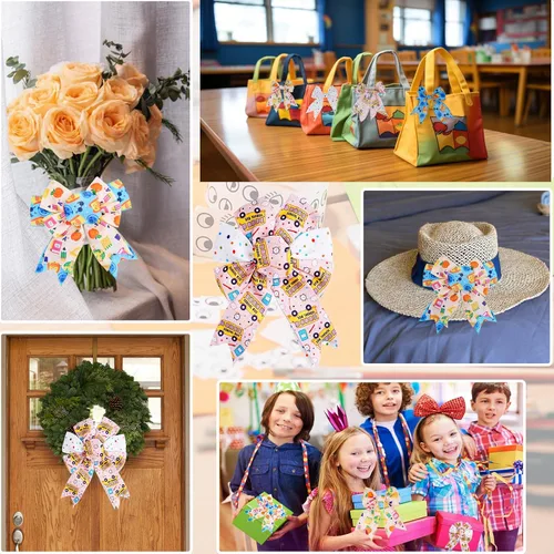 Miniatura 7 de 4 rollos de cinta escolar de 20 yardas de cinta con borde con alambre para envolver regalos, decoración de fiestas, manualidades, envoltura de lazo