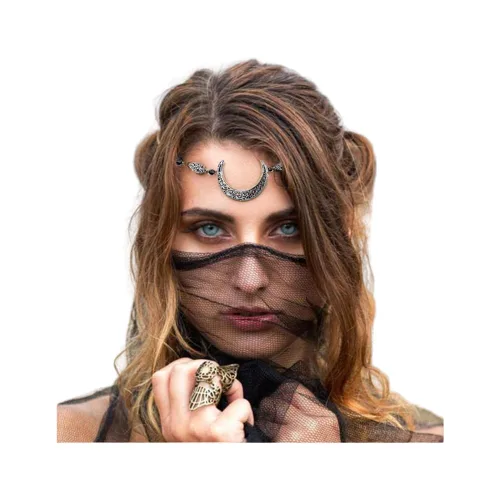 Aimimier Boho Moon Crystal Head Chain Crescent Moon Forehead Chain - Banda para el pelo para mujer, Metal