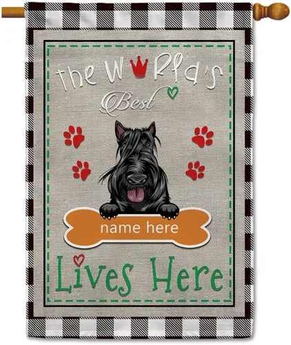 Miniatura 18 de The World's Best Dog Garden Flag Saint Bernard Dog Lives Here Bone Paw Buffalo Plaid Check 12.5x18 pulgadas Decoración exterior de patio de doble