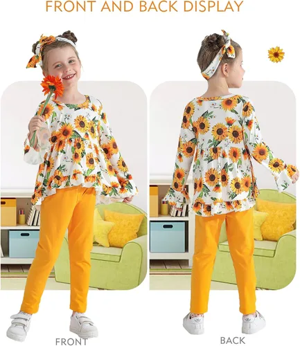 Miniatura 115 de Kucnuzki Conjunto de ropa para bebé niña pequeña, camisa de manga con volantes, pantalón floral, ropa de otoño e invierno para niña
