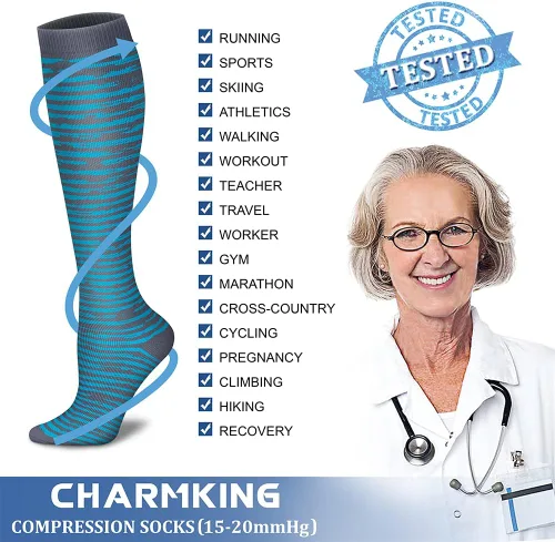 Miniatura 139 de CHARMKING - Calcetines de compresión para mujeres y hombres (3 pares), 15-20 mm Hg, el mejor apoyo para atletismo, running o ciclismo, mejora