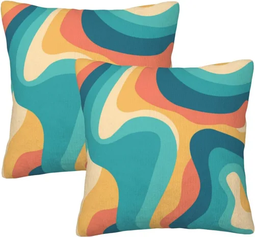 Juego de 2 fundas de almohada bohemias de 18 x 18 pulgadas, fundas de almohada bohemias onduladas suaves con ondas de arco iris, fundas de cojín